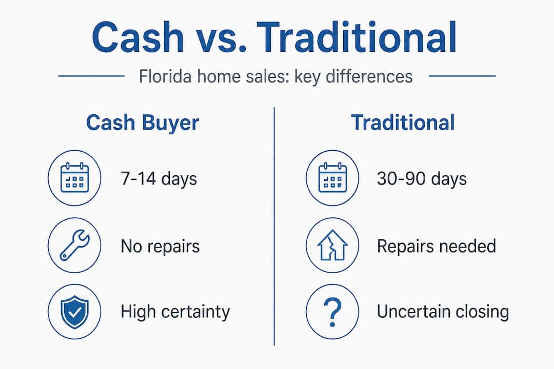 Infographic comparing cash buyer versus traditional sale