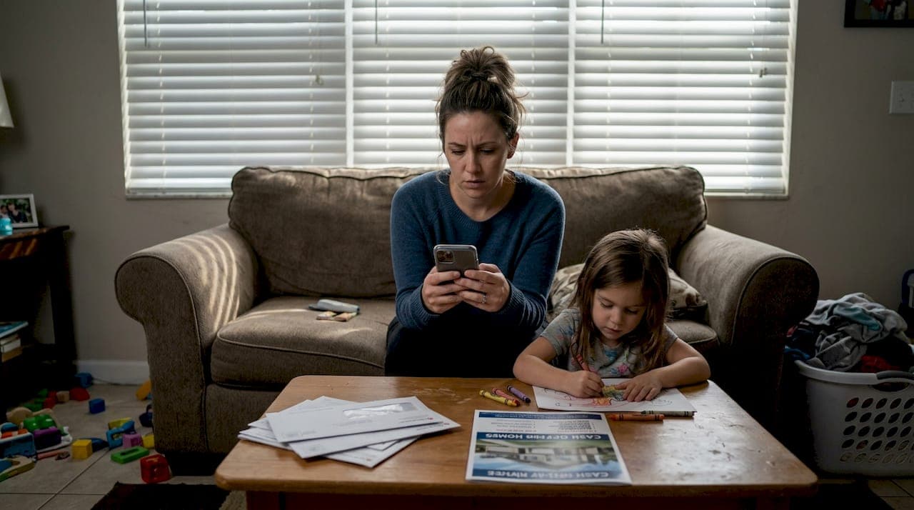 Florida homeowner checks phone about selling home