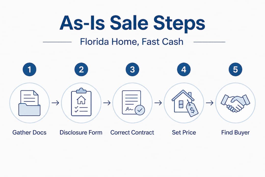 Infographic with five steps to as-is home sale