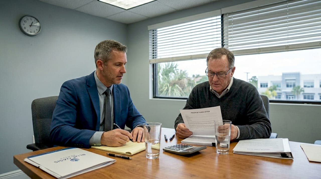 Agent and cash buyer reviewing documents