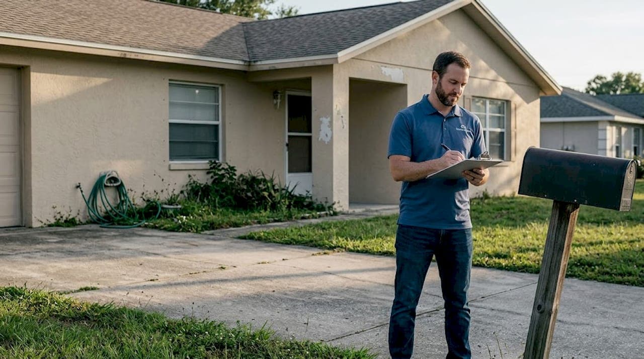 Cash home buyer inspects Florida property