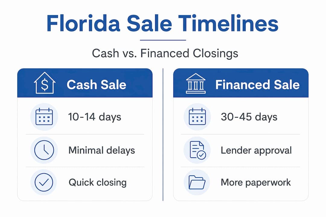 Infographic comparing cash versus financed sale timelines