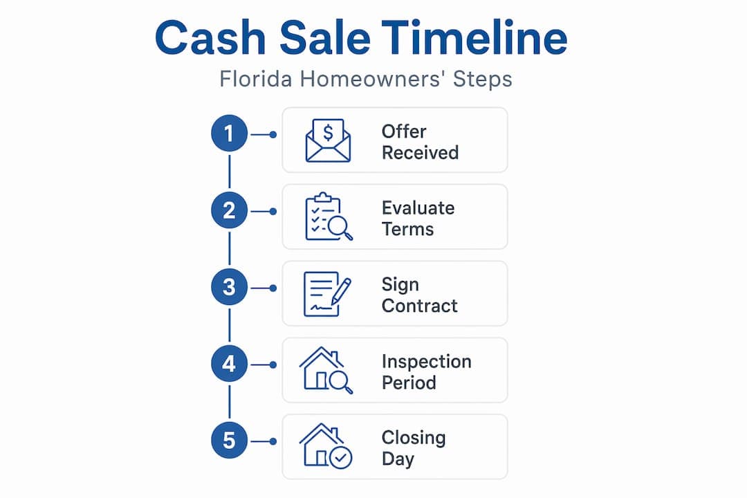 Florida cash sale timeline infographic with five steps
