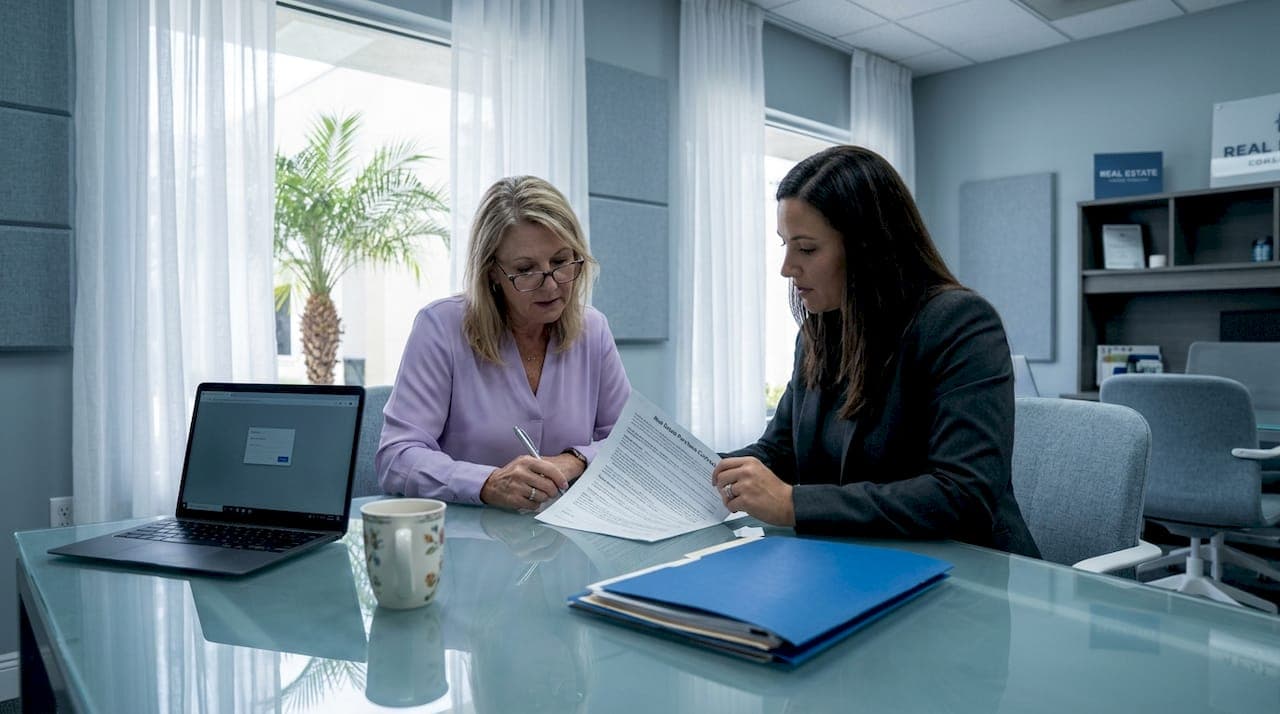 Florida homeowner reviewing contract with agent