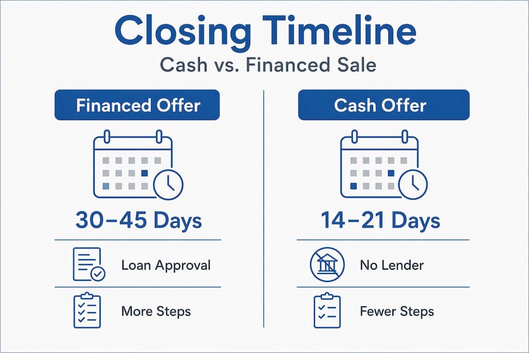Infographic comparing cash vs financed home sale timelines