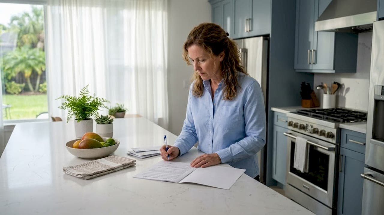 Homeowner reviewing cash offer paperwork