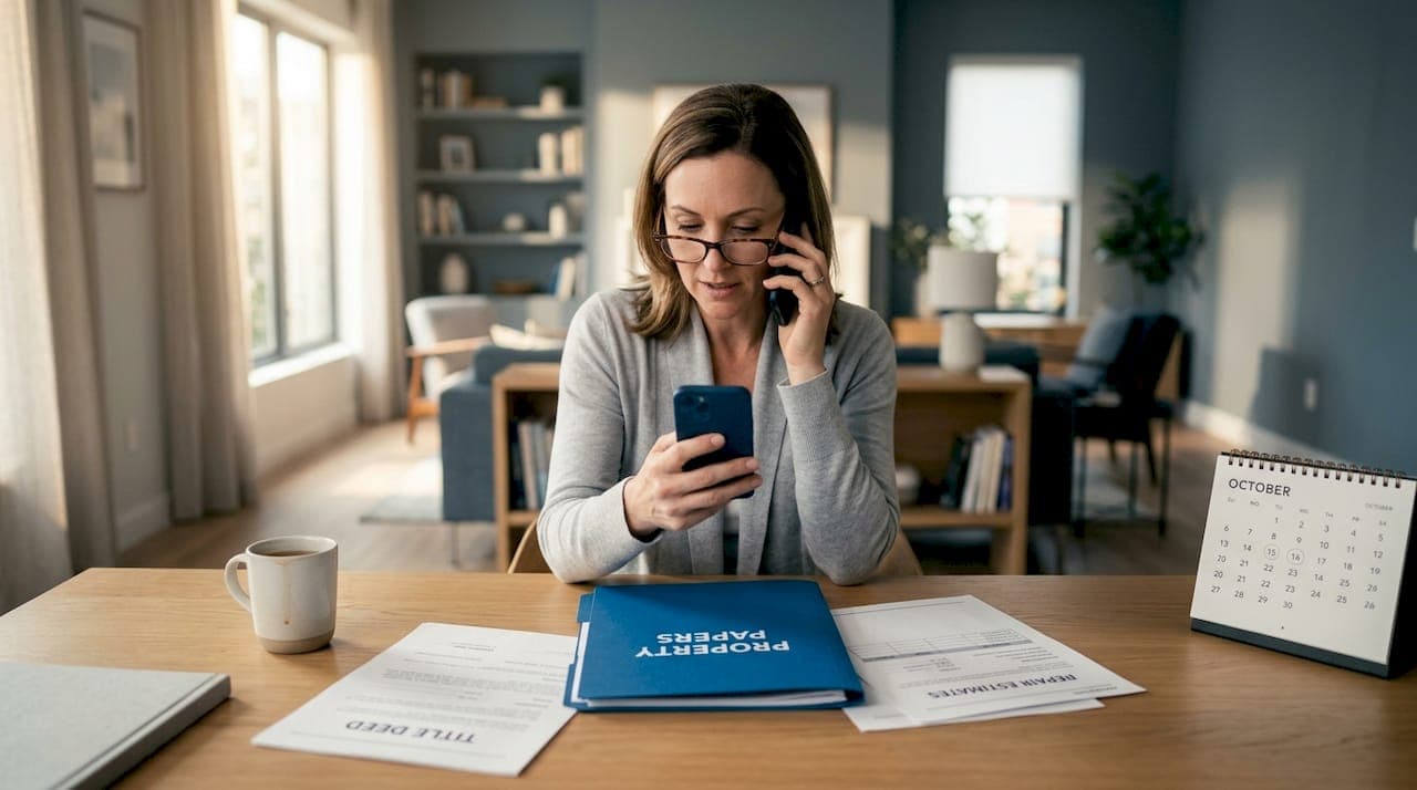 Homeowner making property sale call in home office