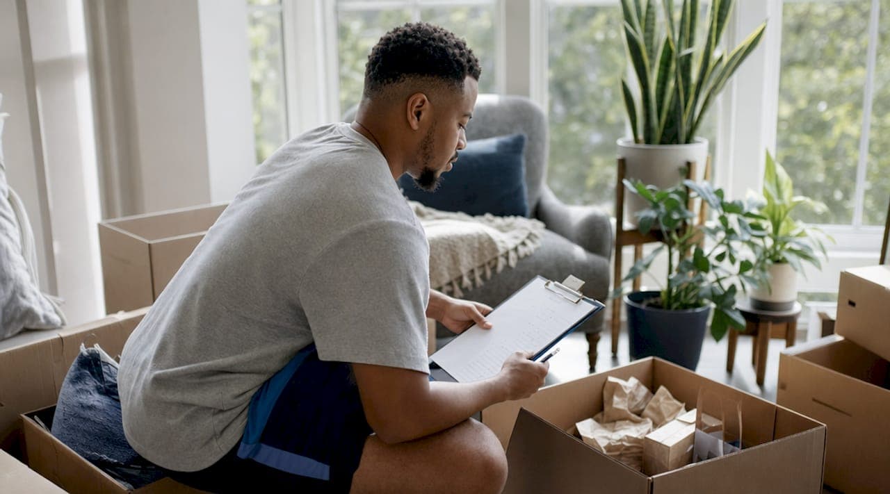 Man packing belongings for urgent sale in Florida home
