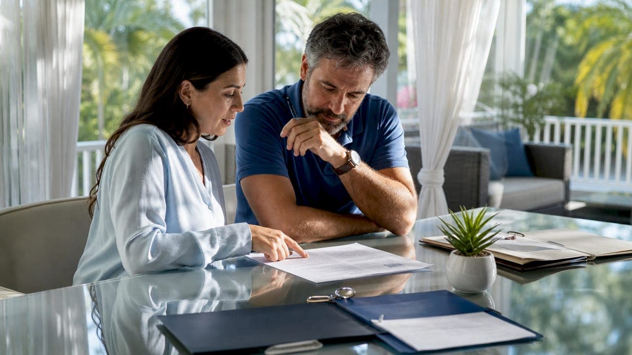 Couple reviewing home inspection checklist