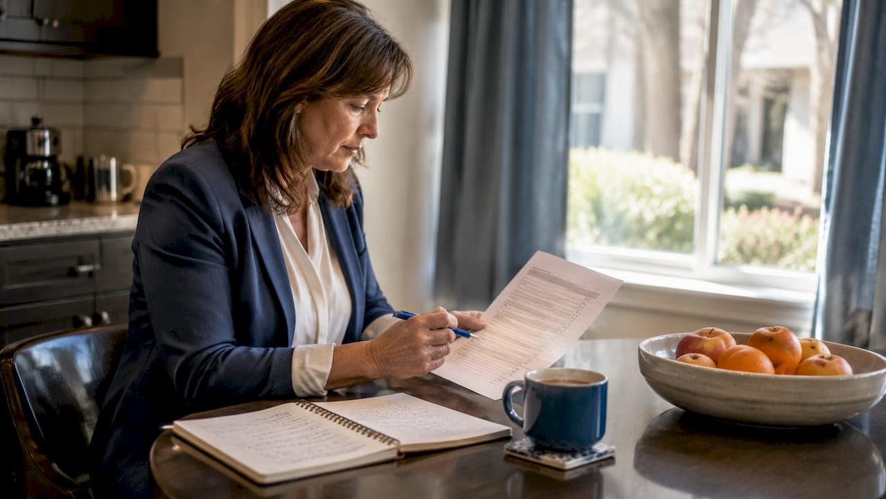 Landlord reviewing rental property checklist at home