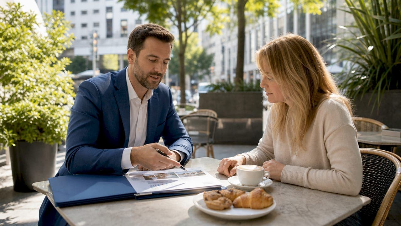 Hands discussing as-is property pricing report in office