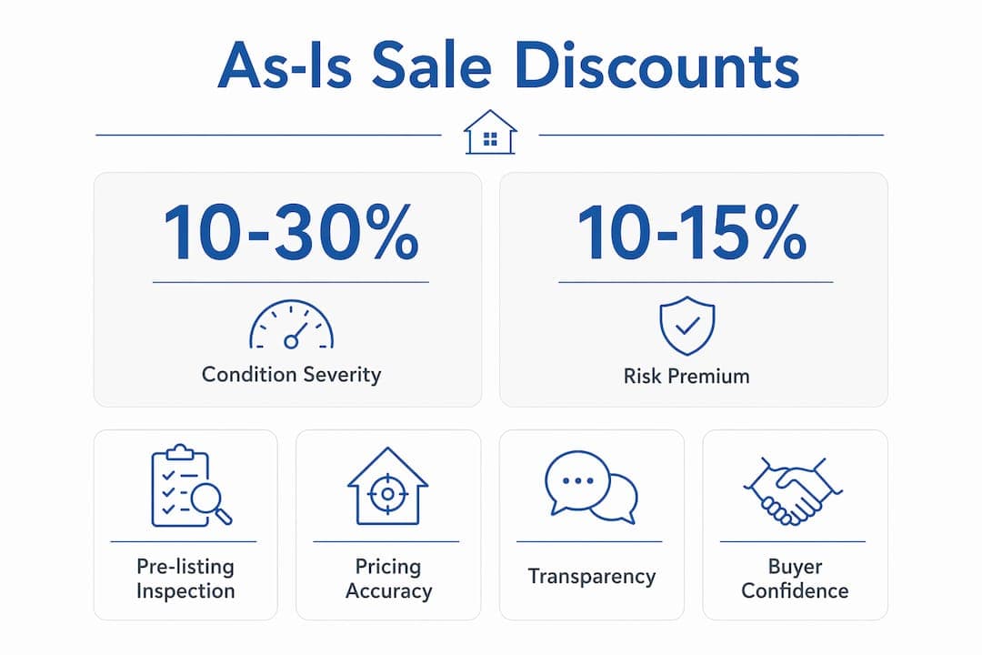 Infographic summarizing pricing factors in as-is property sales
