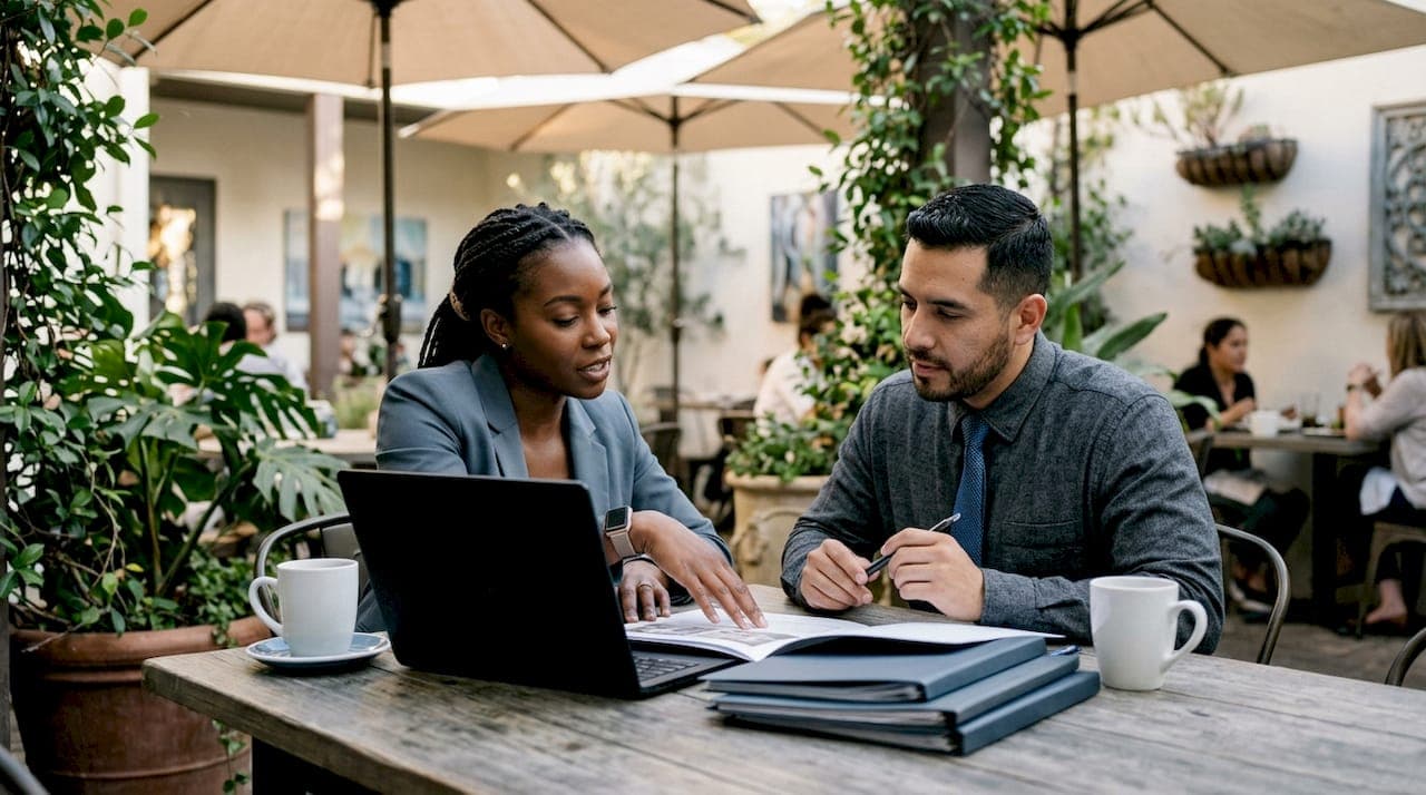 Real estate agents discussing urgent home sale offer