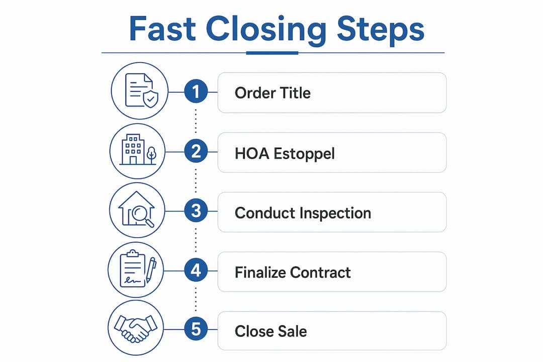 Infographic illustrating fast multi-unit property closing steps in Florida