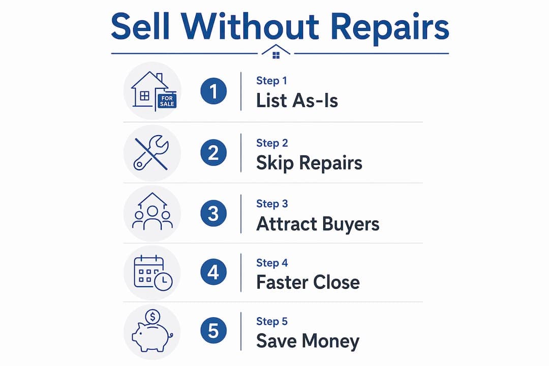 Infographic illustrating 5 steps to sell home without repairs