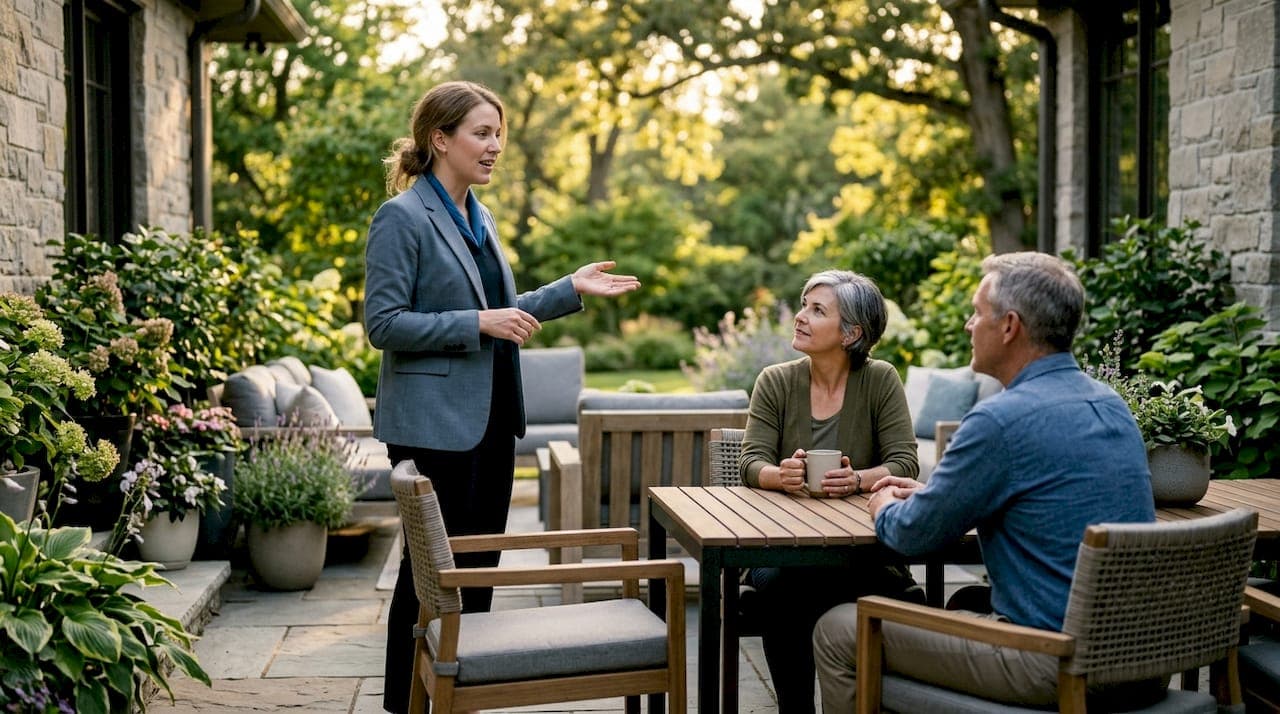 Agent conducting home showing with prospective buyers