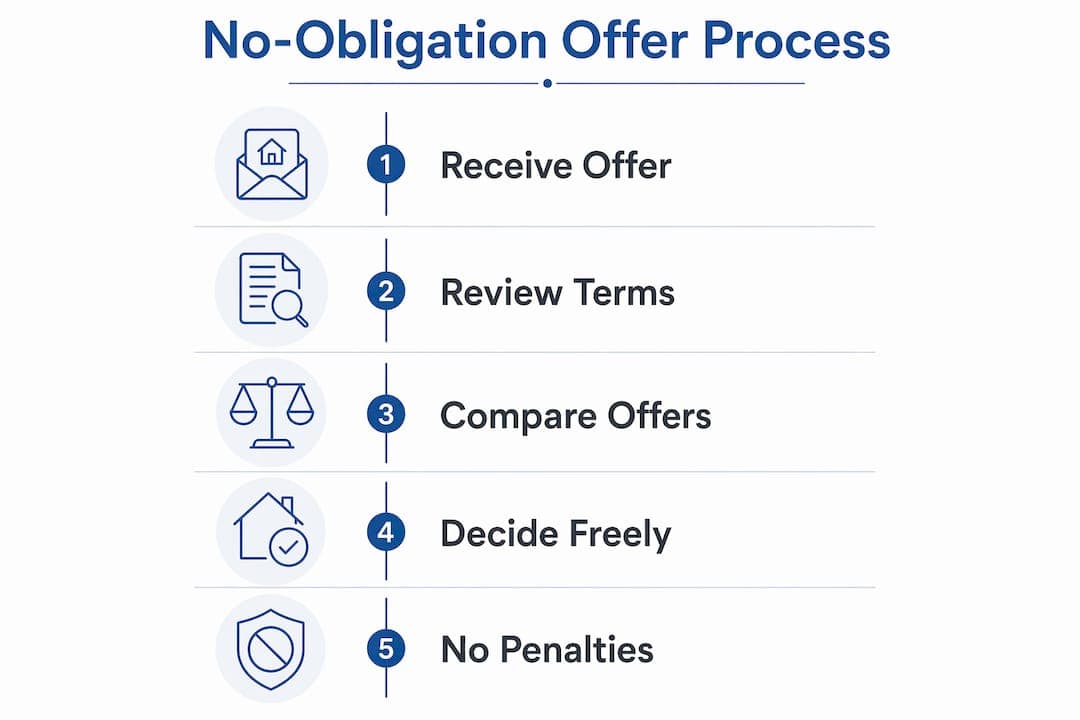 Infographic illustrating steps in no-obligation offer process