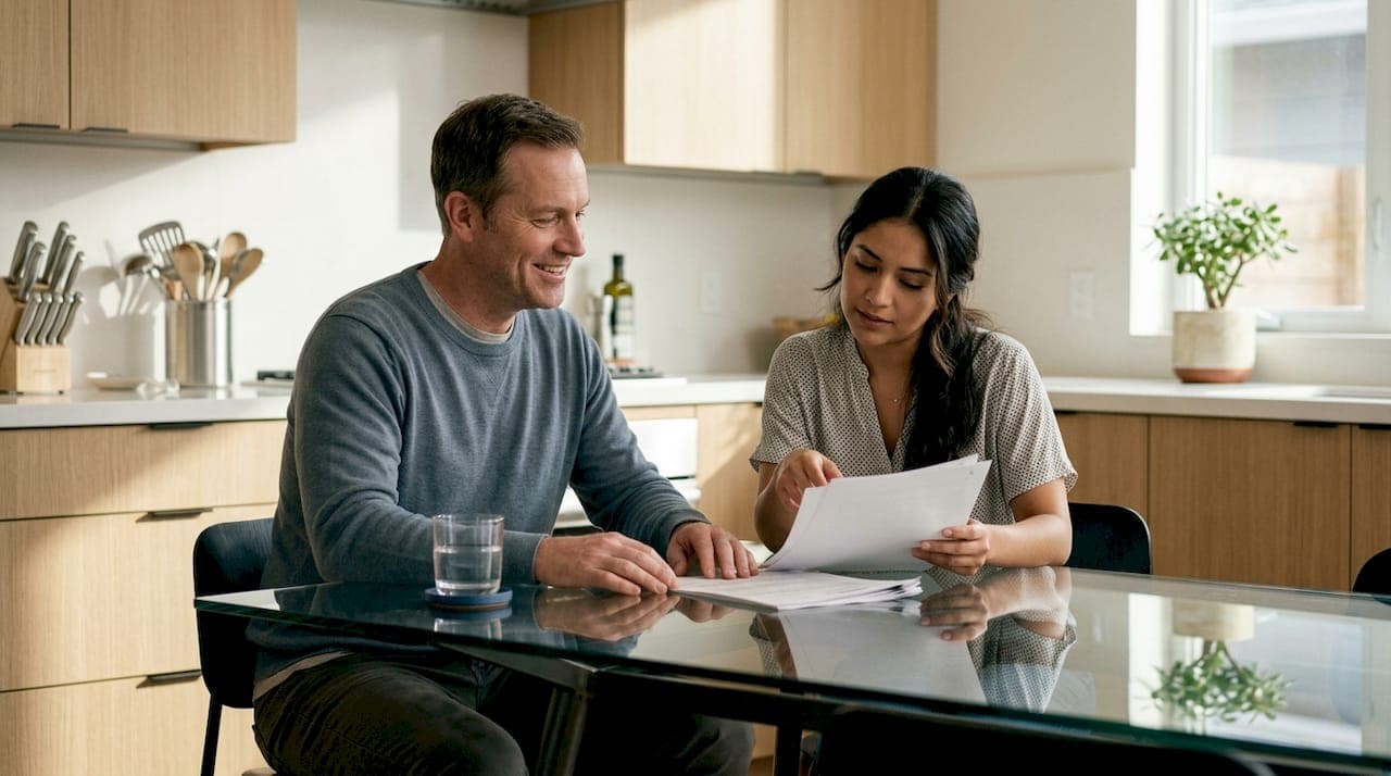 Landlord and tenant discussing lease documents