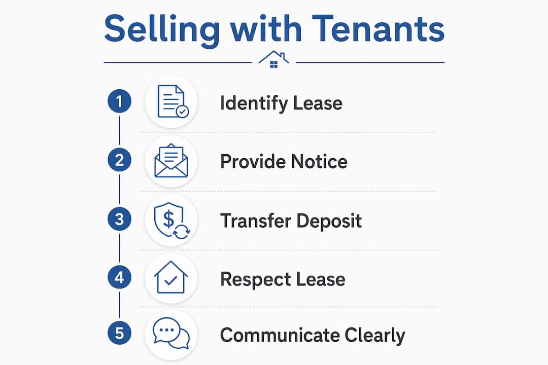 Infographic showing steps for selling rental property in Florida with tenants