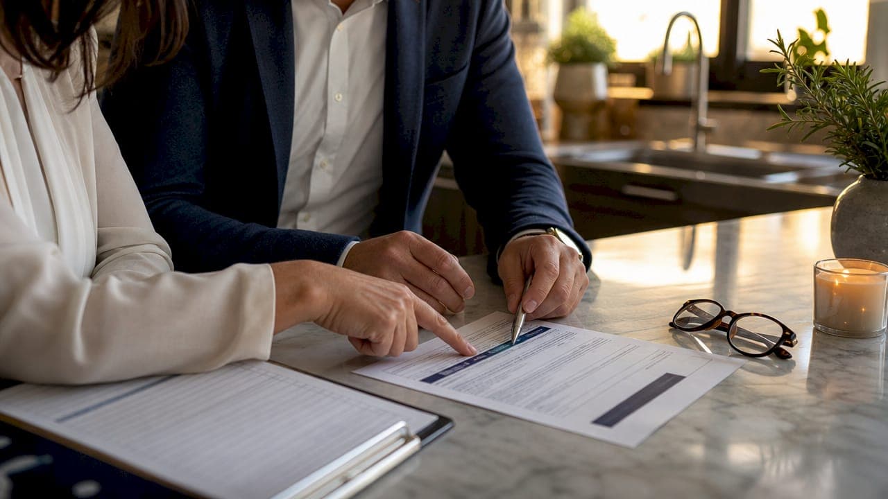 Hands reviewing pre-listing home inspection documents