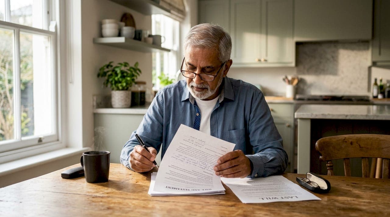 Executor reviewing estate documents at office desk