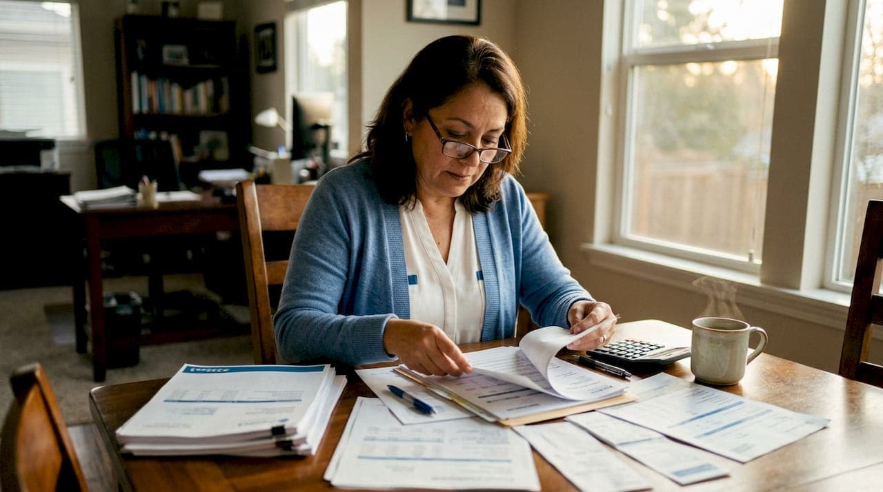 Woman organizing probate paperwork at home